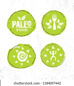 Paleo Primal Food Wholesome Natural & Organic Diet. Craft Raw Earth Friendly Nutritional Supplements Vector Sign On Rough Background.