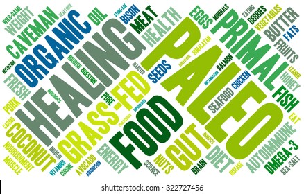 Paleo Word Cloud On a White Background. 