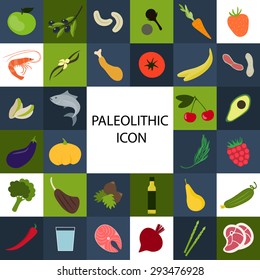 Paleolithic diet component. Set of colorful icons