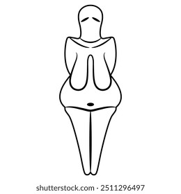 Vênus Paleolítico. Estatueta feminina de Dolni Vestonice, República Checa. Arquétipo da Grande Mãe. Deusa da fertilidade. Símbolo matriarcal feminista. Silhueta linear em preto e branco.