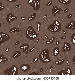 Paleontological pattern with various skeletons and bones of fantastic creatures