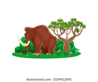 Paleontology mammoth animal cute character. Extinct animal, Ice age herbivore mammal funny isolated personage or ancient fauna giant cartoon vector character. Mammoth in forest comical mascot