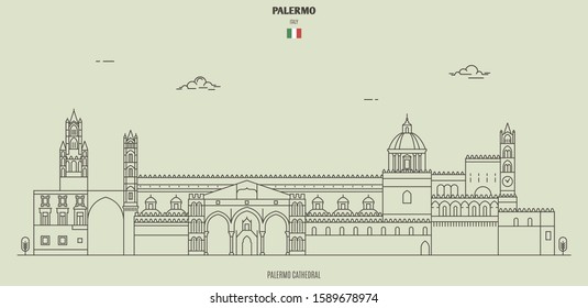 Palermo cathedral, Italy. Landmark icon in linear style