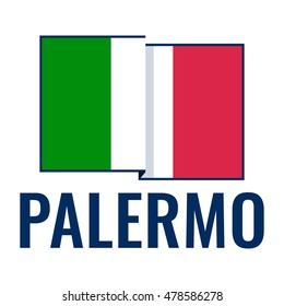 Palermo, city of Italy with flag. Flat vector icon, logo, symbol, mark design illustration on white background. For tourism theme or for those who learn Italian language.