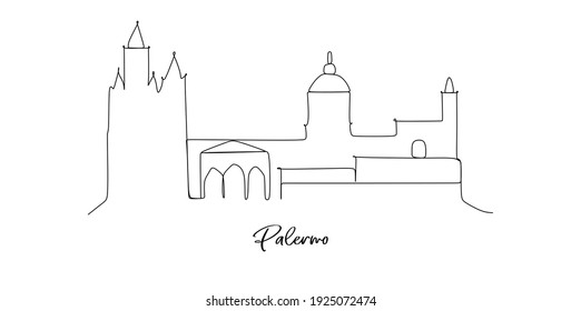 Palermo city of Italy landmarks skyline - Continuous one line drawing