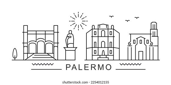 Palermo City Line View. Poster print minimal design. Italy