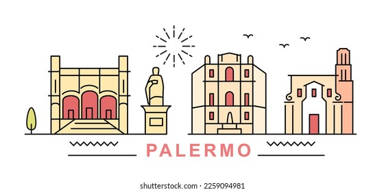 Palermo City Line View. Poster print minimal design. Italy