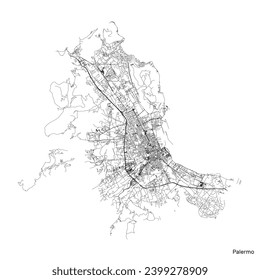 Palermo city map with roads and streets, Italy. Vector outline illustration.