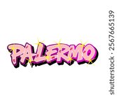 Palermo hand made graffiti in original style. European city typographic script font for prints, advertising, identity. Hand drawn touristic artwork in high quality. street art