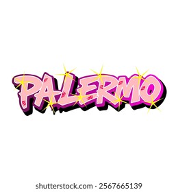 Palermo hand made graffiti in original style. European city typographic script font for prints, advertising, identity. Hand drawn touristic artwork in high quality. street art