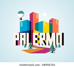 Palermo in Italy is Beautiful city to visit on holiday, vector cartoon illustration