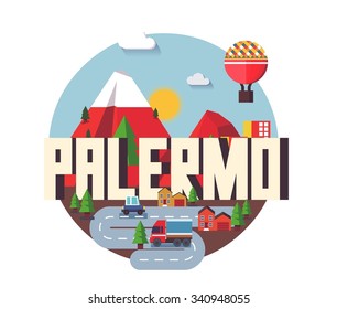 Palermo in Italy is Beautiful city to visit on holiday, vector cartoon illustration