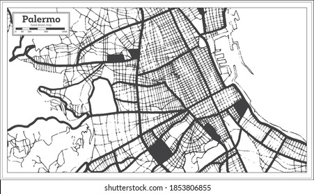 Palermo Italy City Map in Black and White Color in Retro Style. Outline Map. Vector Illustration.