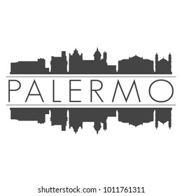 Palermo Italy Europe Skyline Vector Art Mirror Silhouette Emblematic Buildings