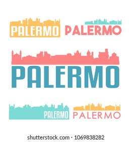 Palermo Italy Flat Icon Skyline Vector Silhouette Design Set