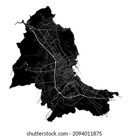 Palermo, Italy, high resolution vector map with city boundaries, and editable paths. The city map was drawn with white areas and lines for main roads, side roads and watercourses.