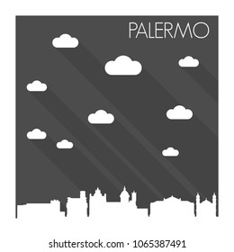 Palermo Italy Skyline City Flat Silhouette Design Background Night.