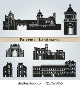 Palermo landmarks and monuments isolated on blue background in editable vector file