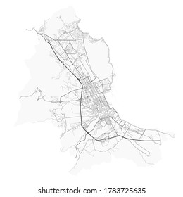 Palermo map. Detailed vector map of Palermo city administrative area. Poster with streets and water on grey background.