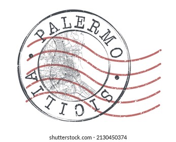 Palermo, PA, Italy Stamp Map Postal. Silhouette Seal Roads and Streets. Passport Round Design. Vector Icon. Design Retro Travel National Symbol.