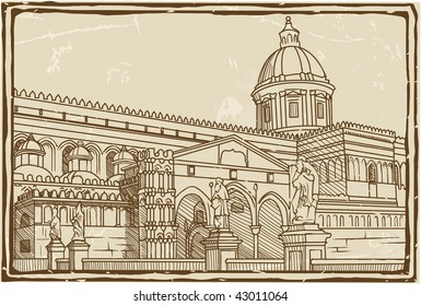 Palermo palace Stylized ink drawing vector