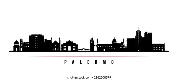 Palermo skyline horizontal banner. Black and white silhouette of Palermo, Italy. Vector template for your design. 