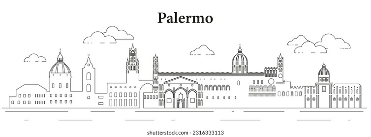 Palermo skyline line art vector illustration