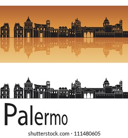 Palermo skyline in orange background in editable vector file