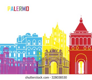 Palermo skyline pop in editable vector file