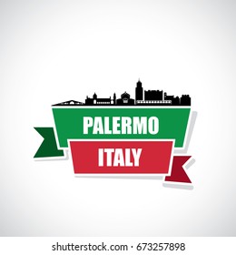 Palermo skyline - Sicily, Italy - ribbon banner - vector illustration