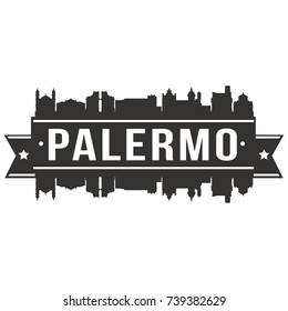 Palermo Skyline Silhouette Design City Vector Art Famous Buildings Stencil.