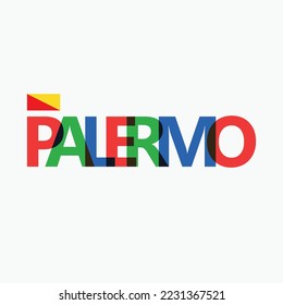 Palermo vector RGB overlapping letters typography with flag. Italy's city logotype decoration.