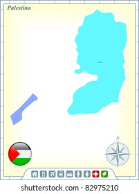 Palestina Map with Flag Buttons and Assistance & Activates Icons Original Illustration