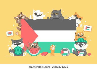 palestina support cute cat illustration background