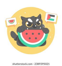 palestina support cute watermelon cat cartoon