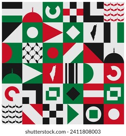 The Palestine abstract banner design with flag and map. Flag color theme geometric pattern retro modern Illustration design. Red, green and Black color template.