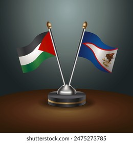 Palestine and American Samoa flag together. Small table flag with color gradient background