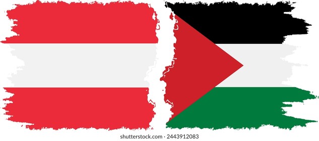 Palestine and Austria grunge flags connection, vector