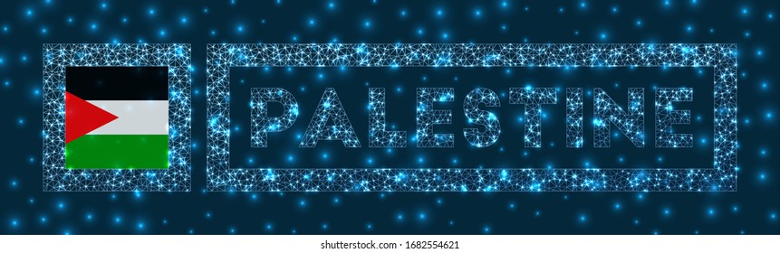 Palestine badge. Flag of Palestine in glowing network geometric style. Appealing vector illustration.