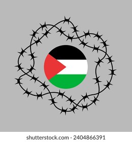 Palestine being isolated by barbed wire - occupation and blockade of Palestinian territory. Vector illustration.
