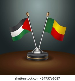 Palestine and Benin flag together. Small table flag with color gradient background