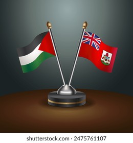 Palestine and Bermuda flag together. Small table flag with color gradient background