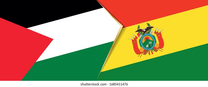 Die Flaggen Palästinas und Boliviens, zwei Vektorillustrationen Flaggen Symbol für Beziehung oder Konfrontation.