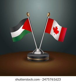 Palestine and Canada flag together. Small table flag with color gradient background