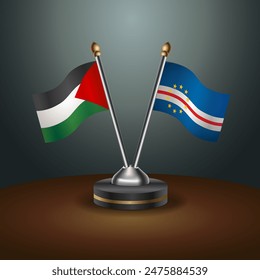 Palestine and Cape Verde flag together. Small table flag with color gradient background