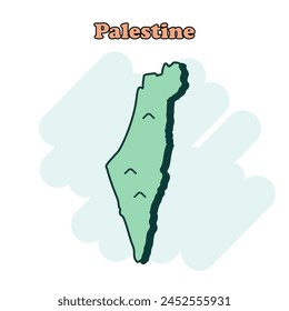 Palestine cartoon colored map icon in comic style. Country sign illustration pictogram.