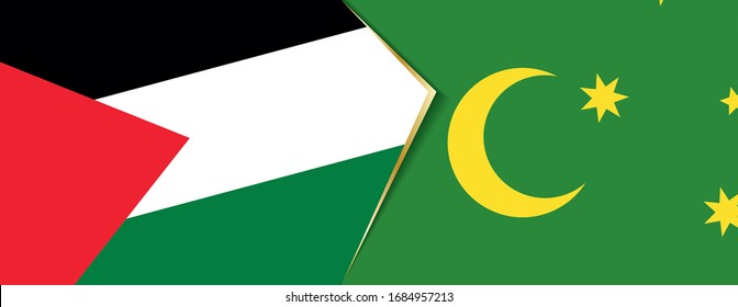 Palestine and Cocos Islands flags, two vector flags symbol of relationship or confrontation.