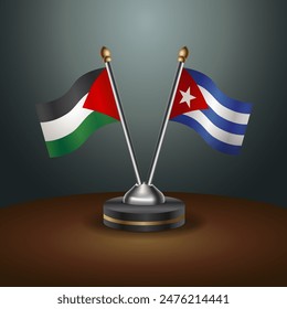 Palestine and Cuba flag together. Small table flag with color gradient background