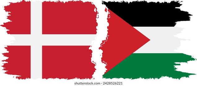 Palestine and Denmark grunge flags connection, vector