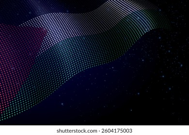 Palestine digital flag made of dots, waving over a starry dark background